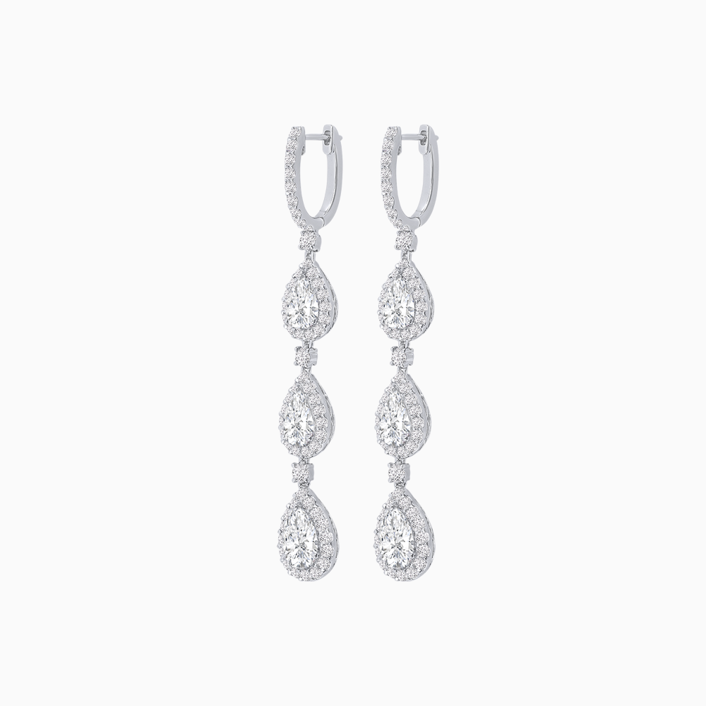 Platinum 950 Drop Earrings with Pear and Round Diamonds – Graceful Elegance in Every Detail