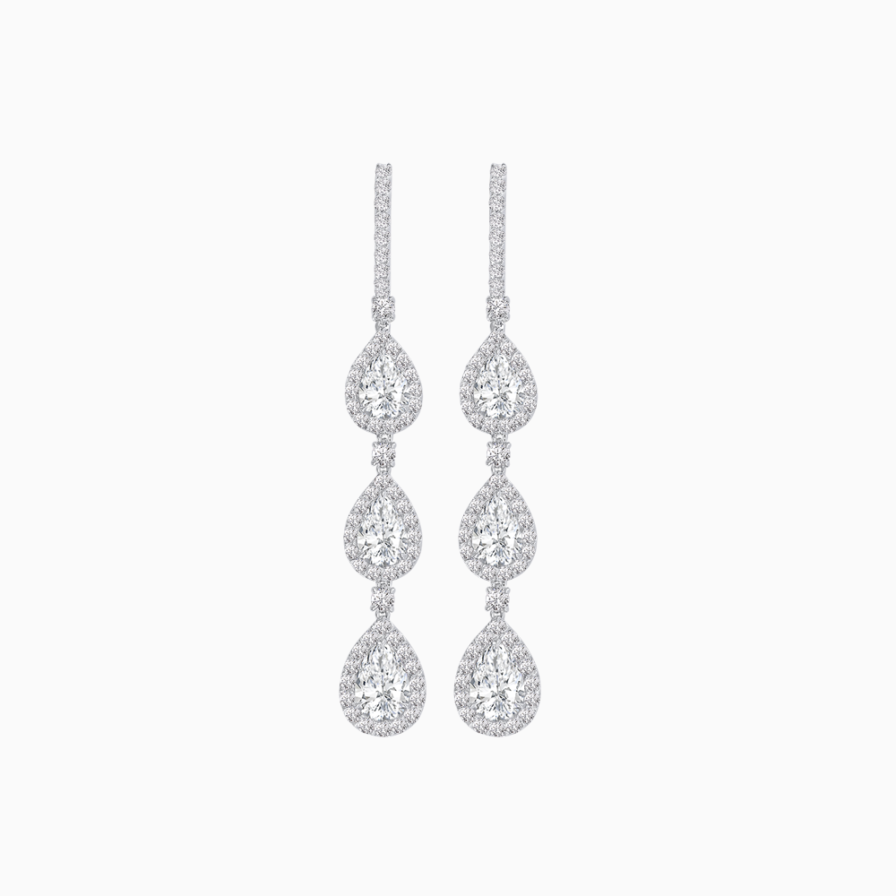 Platinum 950 Drop Earrings with Pear and Round Diamonds – Graceful Elegance in Every Detail