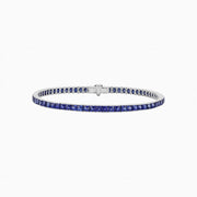 French-Cut Blue Sapphire Tennis Bracelet in Platinum 950 (9.42 CT Sapphires, Handcrafted Detail)