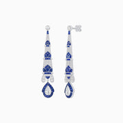 Art Deco–Inspired Platinum Sapphire & Diamond Drop Earrings with Handcrafted Milgrain