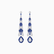 Art Deco–Inspired Platinum Sapphire & Diamond Drop Earrings with Handcrafted Milgrain