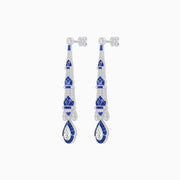 Art Deco–Inspired Platinum Sapphire & Diamond Drop Earrings with Handcrafted Milgrain