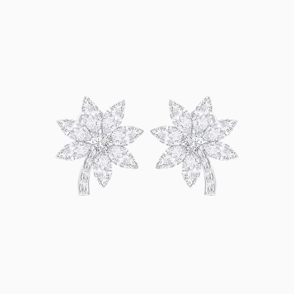 Platinum & 18K White Gold Earrings with Marquise Diamonds and  Baguette Accents