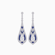 Art Deco Platinum Diamond & Sapphire Pear-Shaped Drop Earrings