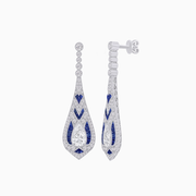 Art Deco Platinum Diamond & Sapphire Pear-Shaped Drop Earrings