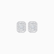 Platinum Emerald-Cut Diamond and Baguette Halo Stud Earrings with GIA Certification