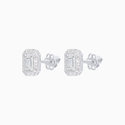 Platinum Emerald-Cut Diamond and Baguette Halo Stud Earrings with GIA Certification