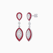 Platinum Drop Earrings with Marquise Diamonds & French Cut Rubies – Vintage-Inspired Masterpiece