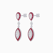 Platinum Drop Earrings with Marquise Diamonds & French Cut Rubies – Vintage-Inspired Masterpiece