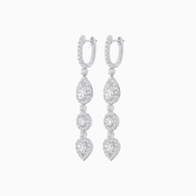 Elegant Platinum 950 Drop Earrings with Heart, Pear, and Round Cut Diamonds – Total 6.35 CT