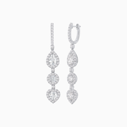 Elegant Platinum 950 Drop Earrings with Heart, Pear, and Round Cut Diamonds – Total 6.35 CT