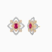 18K Yellow & White Gold Ruby and Diamond Floral Stud Earrings