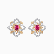 18K Yellow & White Gold Ruby and Diamond Floral Stud Earrings