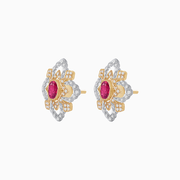 18K Yellow & White Gold Ruby and Diamond Floral Stud Earrings