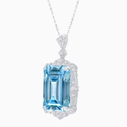 Vintage Inspired Aquamarine Pendant in Platinum 950 with Milgrain and Diamond Accents