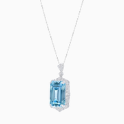 Vintage Inspired Aquamarine Pendant in Platinum 950 with Milgrain and Diamond Accents
