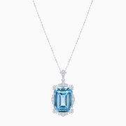 Vintage Inspired Aquamarine Pendant in Platinum 950 with Milgrain and Diamond Accents