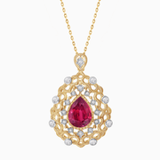 18K Yellow & White Gold Ruby and Diamond Pendant Necklace