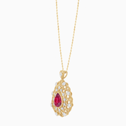 18K Yellow & White Gold Ruby and Diamond Pendant Necklace