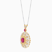18K Yellow & White Gold Ruby and Diamond Filigree Pendant Necklace