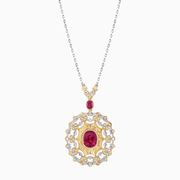 18K Yellow & White Gold Ruby and Diamond Filigree Pendant Necklace