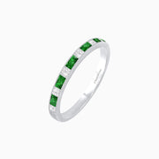 Platinum Band with Princess-Cut Diamonds & Baguette Emeralds