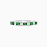 Platinum Band with Princess-Cut Diamonds & Baguette Emeralds