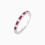 Platinum Band with Princess-Cut Diamonds & Baguette Rubies