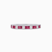 Platinum Band with Princess-Cut Diamonds & Baguette Rubies
