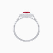 Vintage-Inspired Oval Ruby Ring in Platinum (PT950) with Brilliant Round & Baguette Diamonds and Exquisite Milgrain Detail