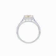 Timeless Spark: Round Diamond & Blue Sapphire Platinum Ring (1.56 CT VS1 Diamond)