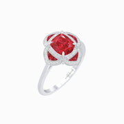 Eternal Flame Ruby and Diamond Blossom Ring in Platinum