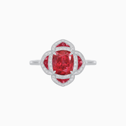 Eternal Flame Ruby and Diamond Blossom Ring in Platinum