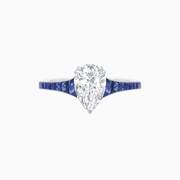Pear-Shaped Diamond & Blue Sapphire Tapered Ring in Platinum 950 (1.14 CT Center Stone)