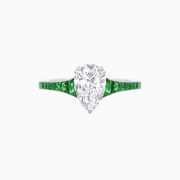 Pear-Shaped Diamond & Emerald Tapered Ring in Platinum 950 (1.10 CT Center, Handcrafted Detail)