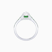 Pear-Shaped Diamond & Emerald Tapered Ring in Platinum 950 (1.10 CT Center, Handcrafted Detail)