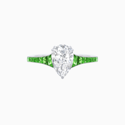 Pear-Shaped Diamond & Tsavorite Tapered Ring in Platinum 950 (1.00 CT Center, Handcrafted Detail)