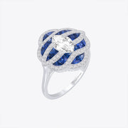 Marquise Diamond & Blue Sapphire Wave Ring in Platinum 950 – 0.78 CT VS1 Center