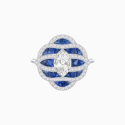 Marquise Diamond & Blue Sapphire Wave Ring in Platinum 950 – 0.78 CT VS1 Center