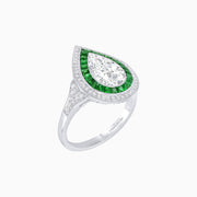 Platinum Pear-Shape Diamond and Emerald Double Halo Ring with GIA Certification