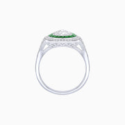 Platinum Pear-Shape Diamond and Emerald Double Halo Ring with GIA Certification