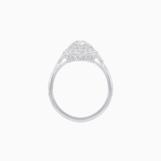 Art Deco–Inspired Platinum Marquise Diamond Ring with Baguette Halo & Handcrafted Milgrain