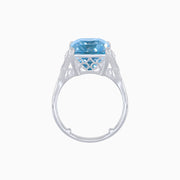 Majestic Emerald-Cut Aquamarine & Diamond Platinum Ring – 7.80 ct Aquamarine with Artisan Craftsmanship