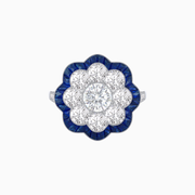 Platinum Diamond & Sapphire Cluster Ring with Handcrafted Milgrain