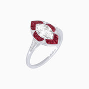 Majestic Marquise Diamond Ring with French-Cut Rubies in Platinum 950