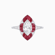Majestic Marquise Diamond Ring with French-Cut Rubies in Platinum 950
