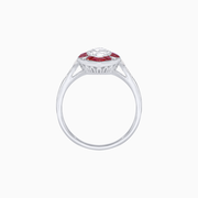 Majestic Marquise Diamond Ring with French-Cut Rubies in Platinum 950