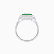 Art Deco Style Marquise Diamond & French Cut Emerald Halo Ring in Platinum