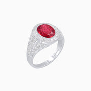 Platinum 950 Ruby Ring with Princess & Round Diamonds – Vintage-Inspired Brilliance