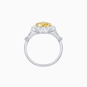 Pear-Shaped Fancy Yellow Diamond Ring with Diamond Halo and Handcrafted Milgrain